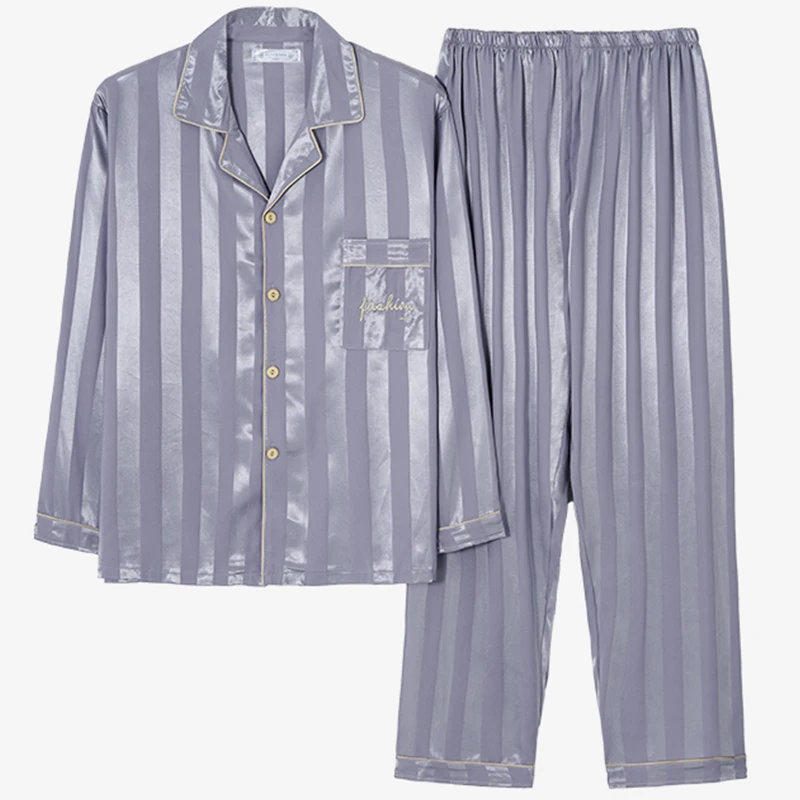 Gestreifter Pyjama für Herren 2-teiliger loser Pyjama mit Hose Homewear Frühling und Herbst großer Dünnschnitt-Freizeit anzug