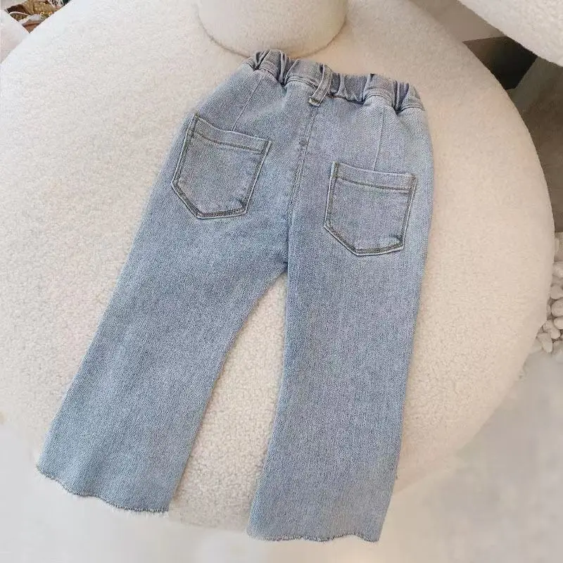 Kids Girls 2023 Spring and Autumn Jeans Children\'s Girls Winter Fashionable Korean Loose Wide Leg Pants Children\'s Long Pants