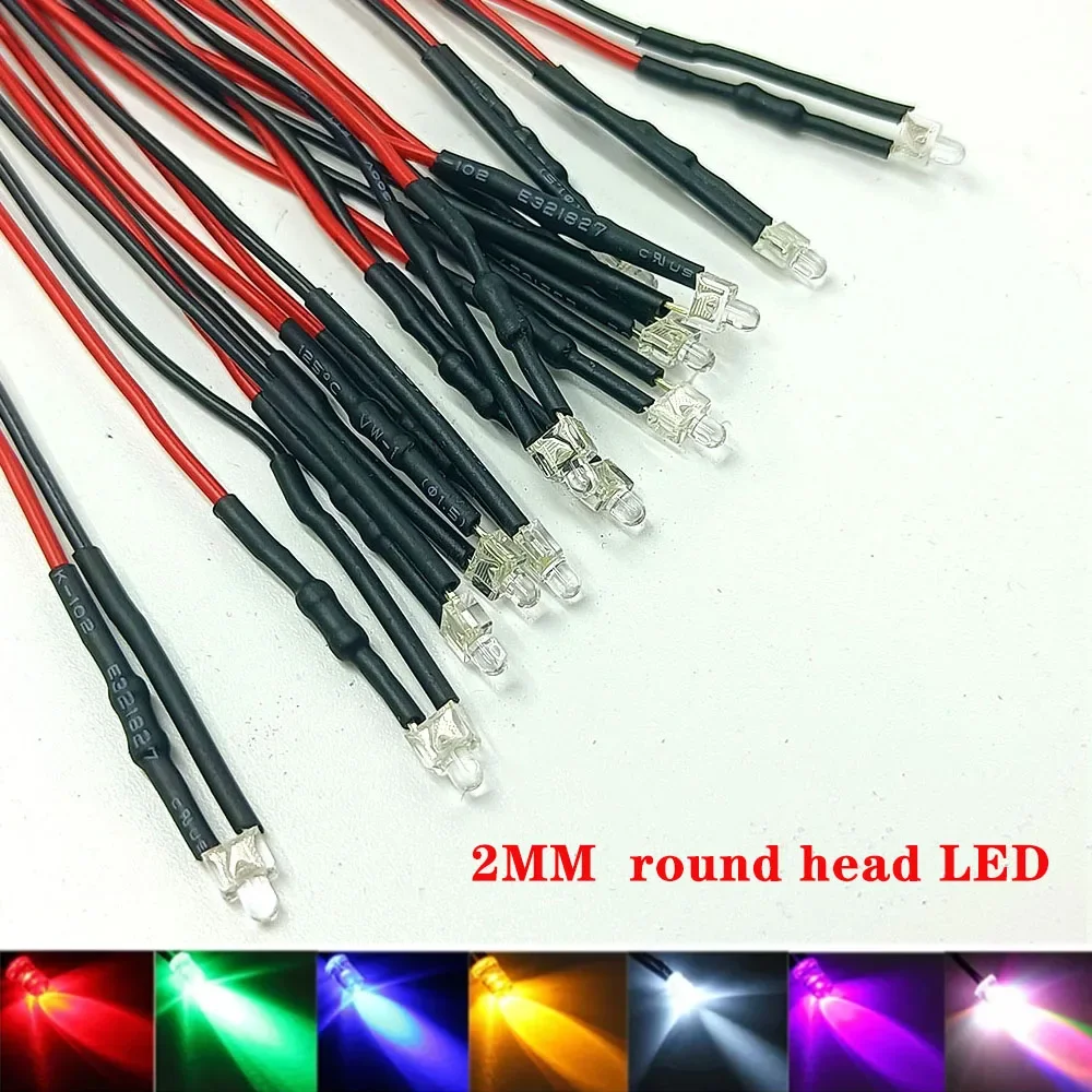 Pre-Wired Light Emitting Diodes, LED Vermelho, Verde, Azul, Amarelo, UV, Laranja, Rosa, Quente, Branco, Ice Blue, RGB, 3V-12V, 1.8mm, 2 milímetros, PCes 20