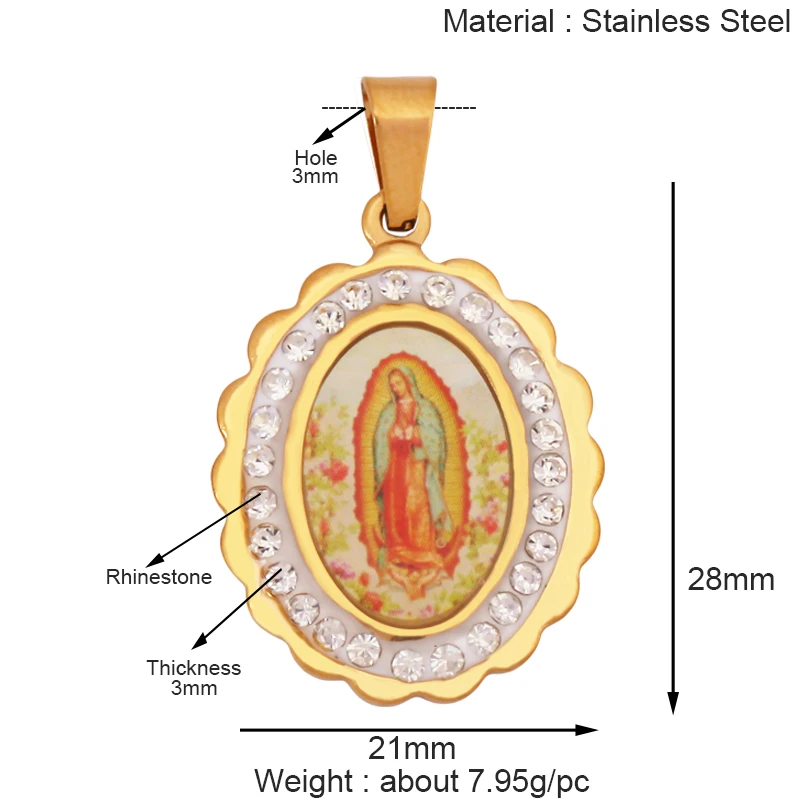 316 Stainless Steel Holy Religious Jesus Virgin Mary Charm Geometry Pendant,18K Gold Plated Rhinestone Jewelry Necklace K87