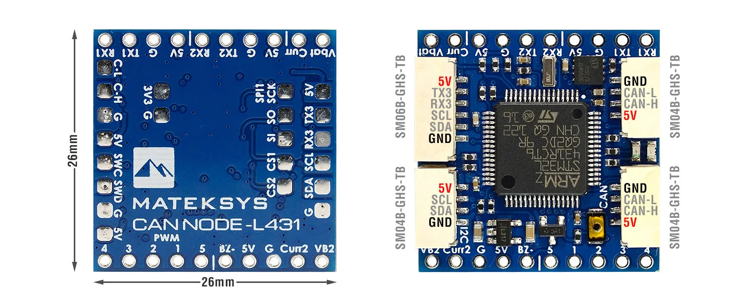 MATEK CAN-L431 AP_Periph CAN Node Drone CAN L431 26X26mm for ArduPilot GNSS Compass Barometer Airspeed Sensor