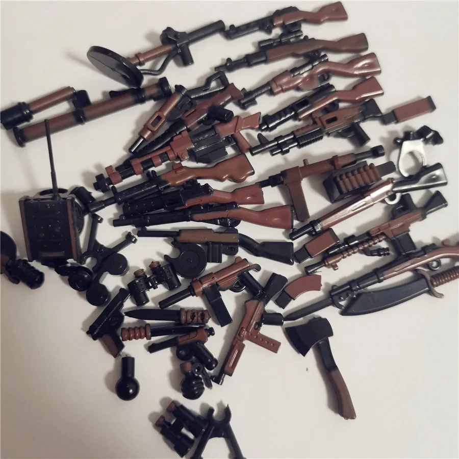 MOC WW2 Military German Two-tone Gun Blocks British Weapons Arms 98K PPSH Soviet Army Soldiers Figures Accessories Bricks Toys