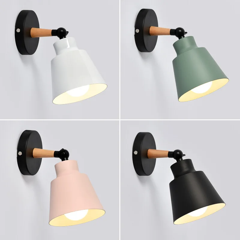 Nordic solid wood bedroom wall lamp modern and simple Macaron LED wall lamp creative corridor living room bedside wall lamp