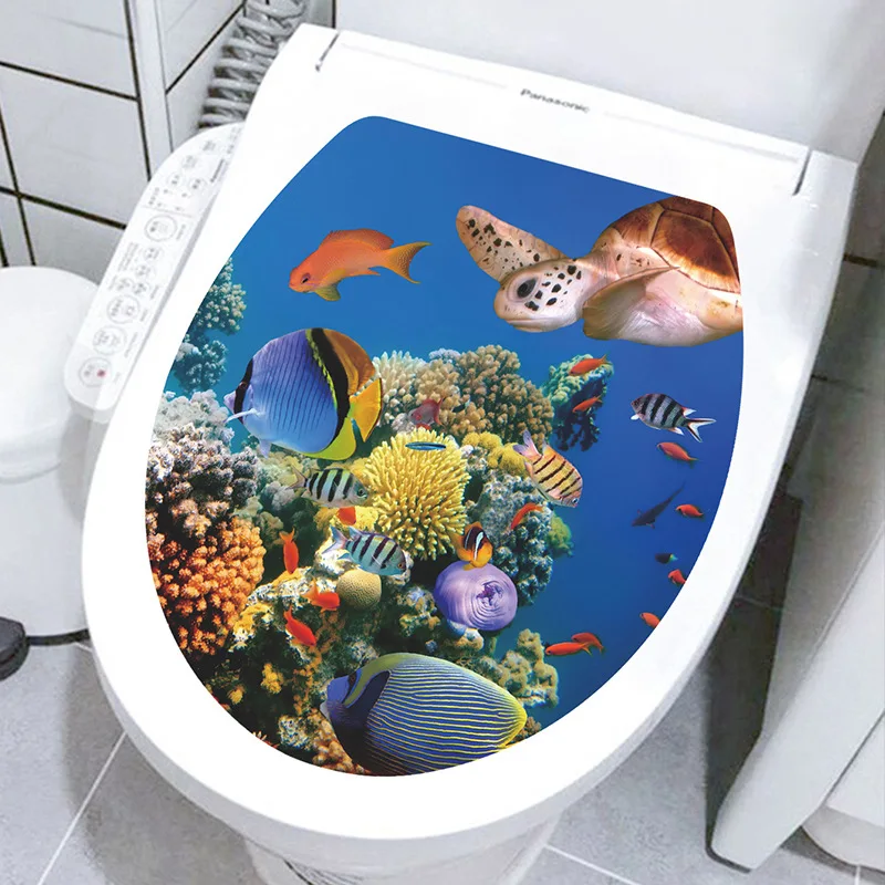 Multi Styles Undersea Animal Pattern Toilet Lid Stickers Bathroom Decoration Bathroom Removable Painting Mural Toilet Lid Cover