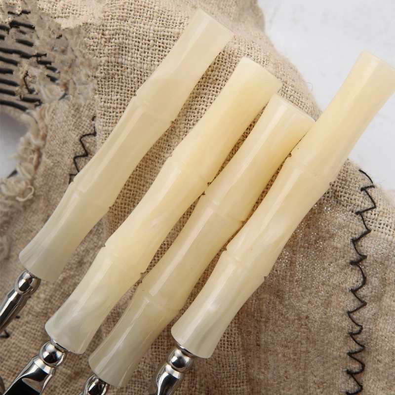 New Resin Cutlery Bamboo Style 18/10 stainless steel 304 Classical Flatware Dinnerware Set Silver Drop Shipping