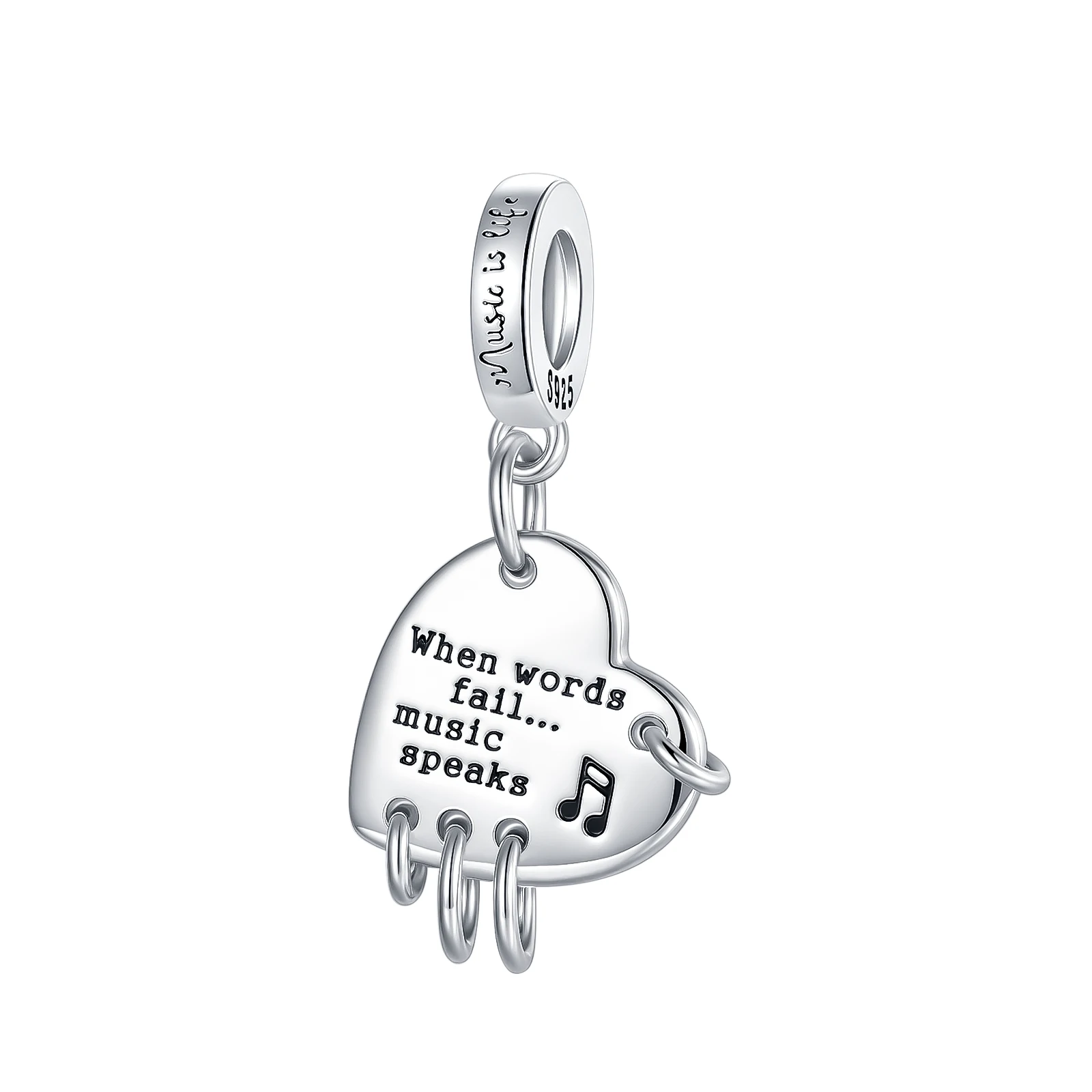 925 Sterling Silver Charm When Words Fail... Music Speaks Pendant for Women Fit Original Bracelet Necklace DIY Accessories
