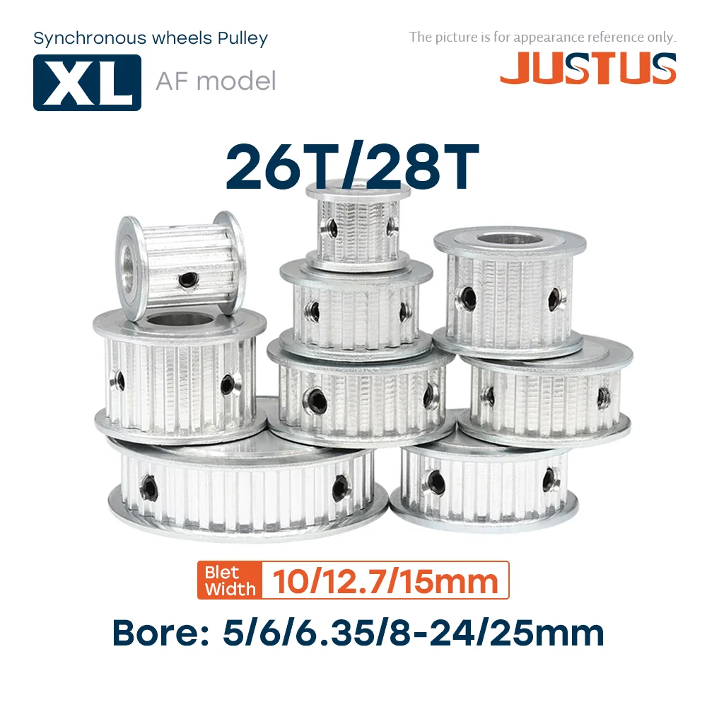 

XL Model 26T 28T AF Type Synchronous wheel Bore 5/6/6.35-25mm for Belt Width 10/12.7/15mm Timing Belt UsedIn Linear Pulley