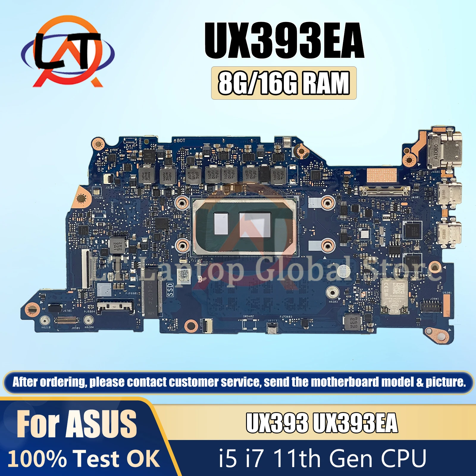 

ZenBook S support asus laptop mainboard UX393EA motherboard ux393 ux393ea with cpu i5 i7 intel 11th 8G/16gb ram DDR4