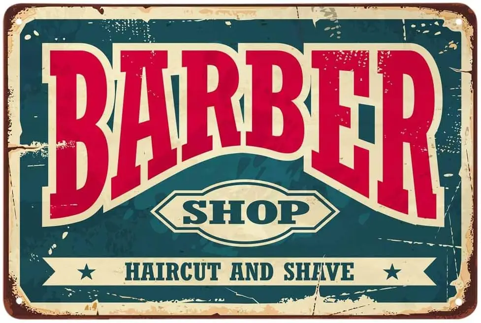 UOAIUDT Retro Metal Tin Sign Barber Shop Haircut And Shave Poster Vintage Metal Plaque Wall Decor Gift For Bathroom Restaurant F