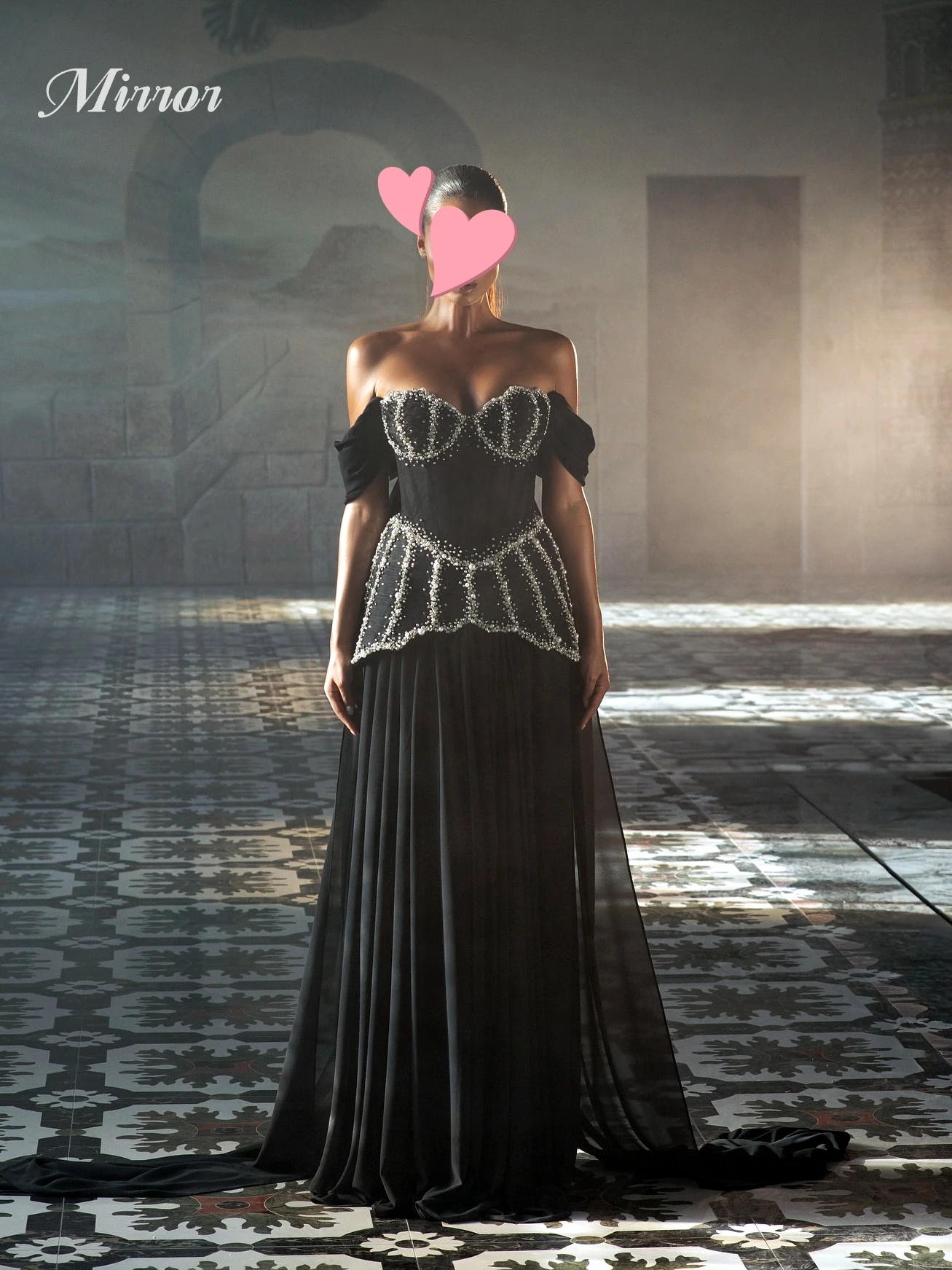 

Mirror Dress Elegant Vintage Sexy Black Pearls Beads Chiffon Mermaid Customize Formal Occasion Prom Dress Evening Party Gowns