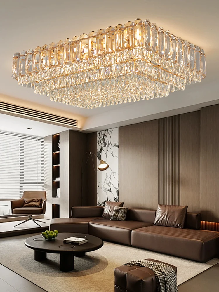 2026 Gold Transparent K9 Crystal Lampshades Ceiling Chandelier, Dimmable Hogar Lampen Luxury Living Room Light Fixture Gray