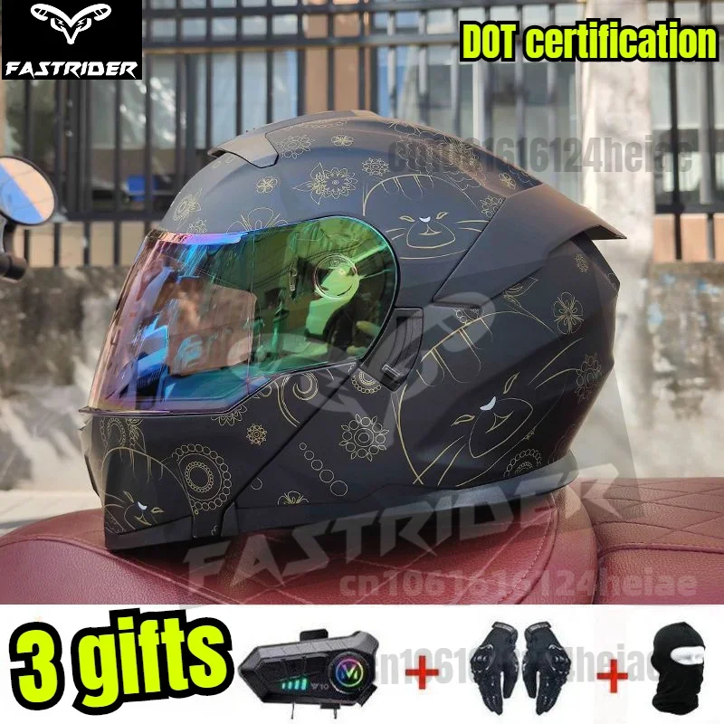 

Motorcycle helmet men's and women's flip up helmet dual mirror helmet motorcycle with bluetooth casco moto DOT certification