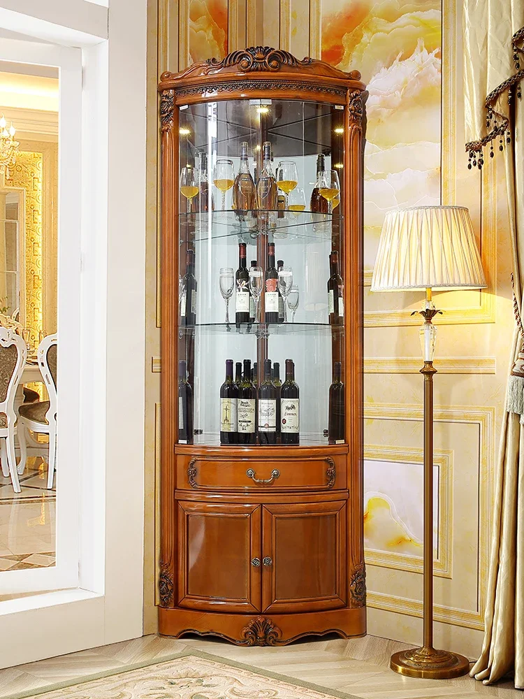 

European-Style Retro Solid Wood Triangle Wine Cabinet Corner Corner Cabinet Triangle Living Room Corner
