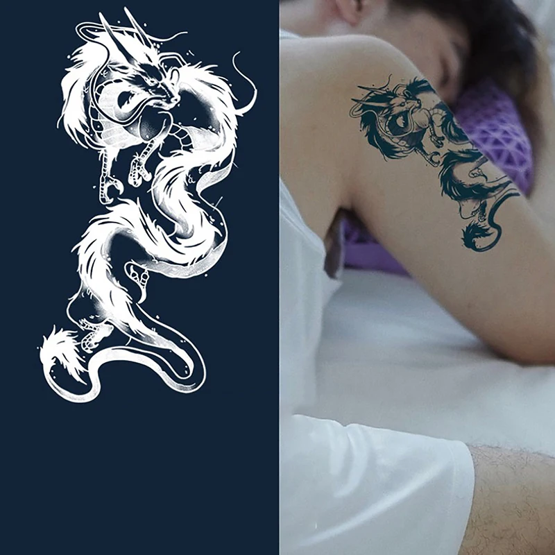 1Pc Realistische Draak Nep Tattoo Stickers Voor Mannen Jongens Kinderen 3d Dragon Vegetatie Tijdelijke Tatoeages Wasbare Tatoeages