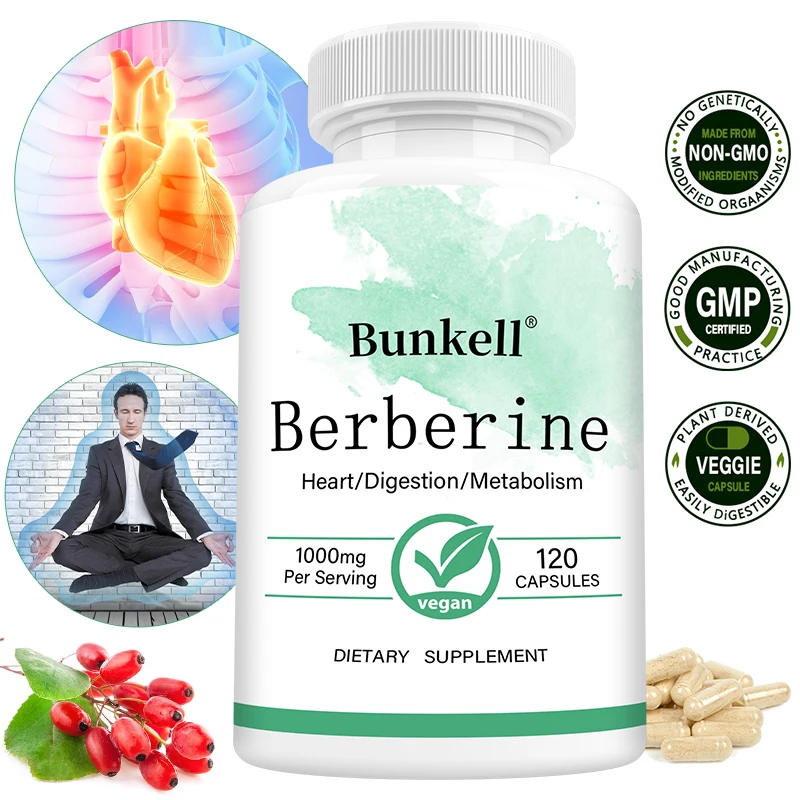 Suplemento Berberina 1000mg - Apoya el colesterol, el corazón, el peso sano y el inmunológico, la salud gastrointestinal, no OGM