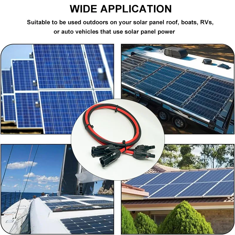 Solar Extension Cable 1.5/2.5/4/6mm² 16/14/12/10AWG with Male and Female Connectors for Solar Panels or Solar Controllers