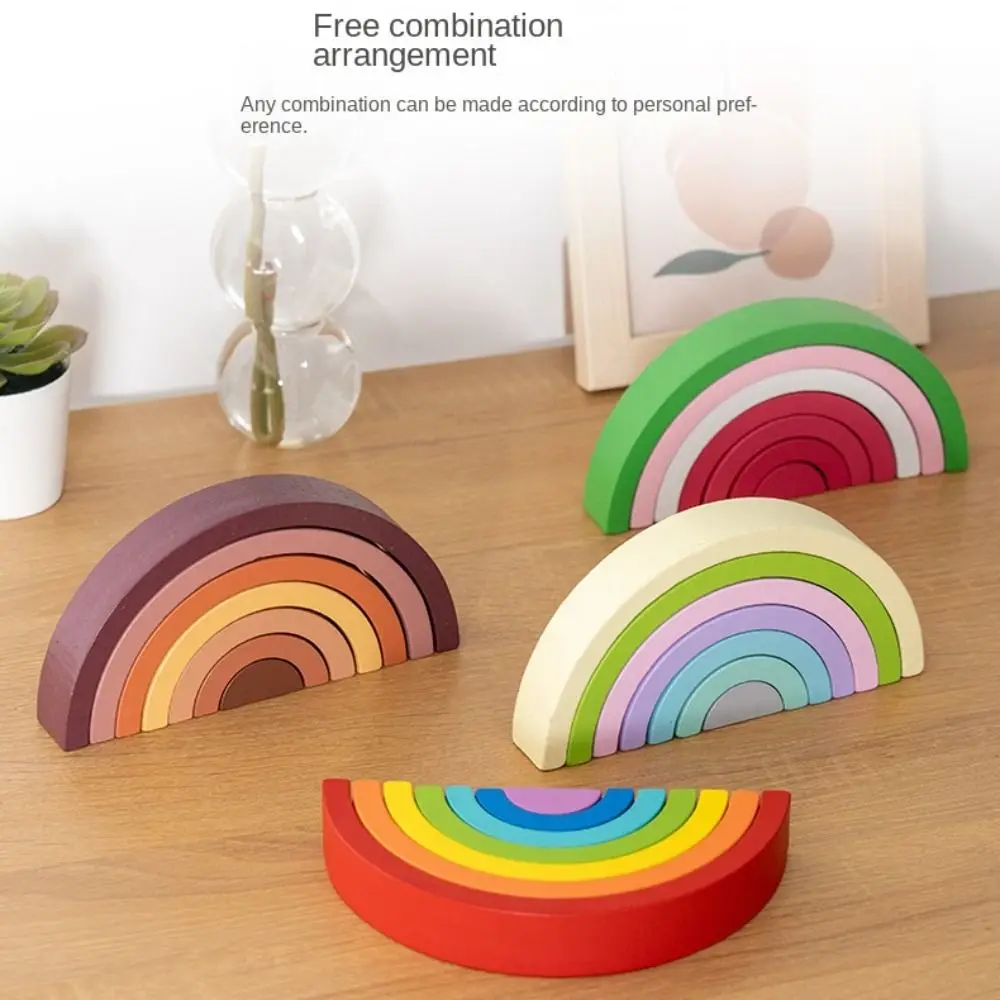 

Educational Rainbow Building Blocks Learning Interaction Building Blocks Game Inserting Wooden Color Cognitive Blocks Children