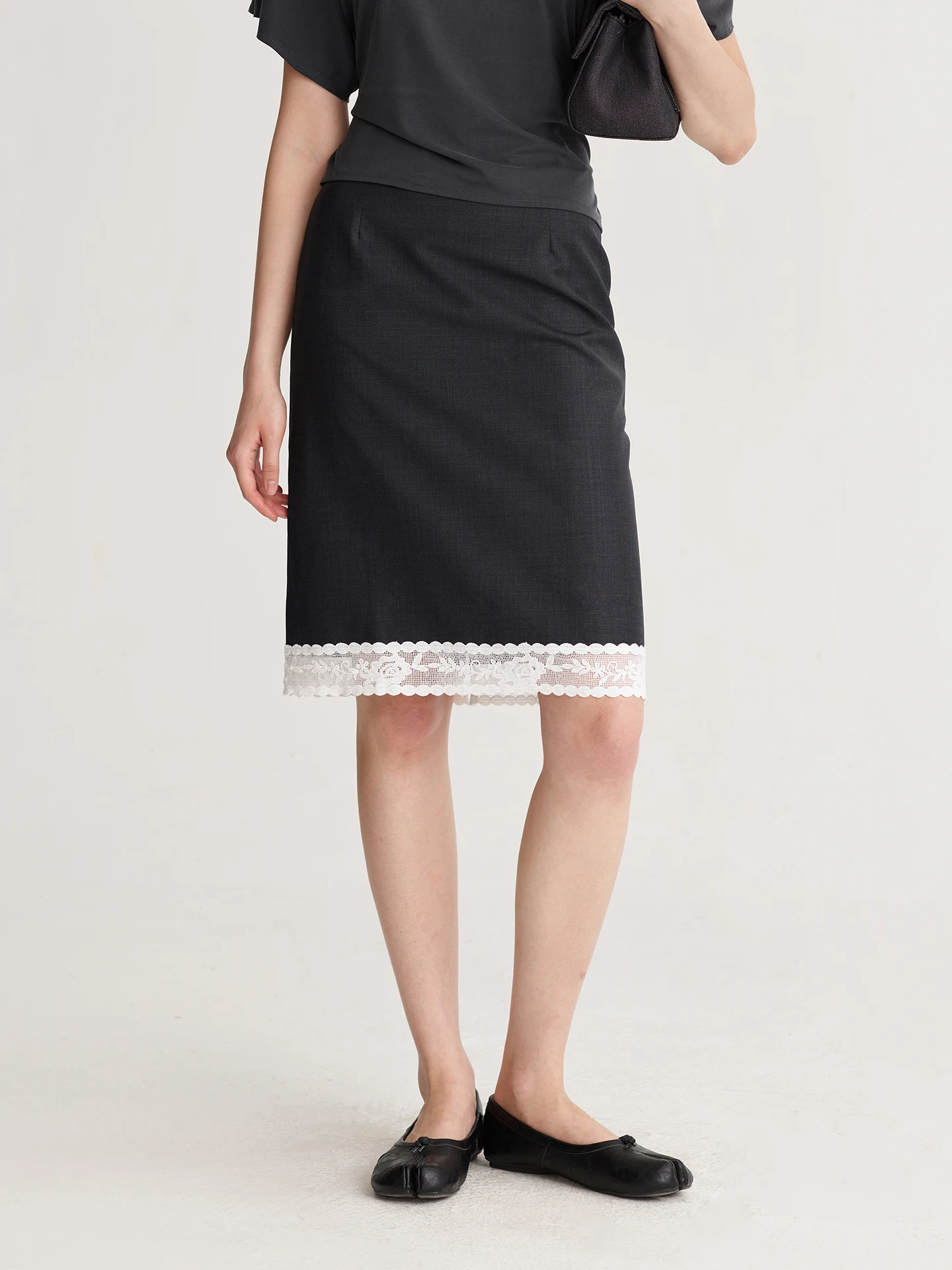 Dozzease Wool Lace Patchwork Suit Half Skirt Low Waist Straight Cut Versatile Simple Commute Short Skirt Business Casual Urba...