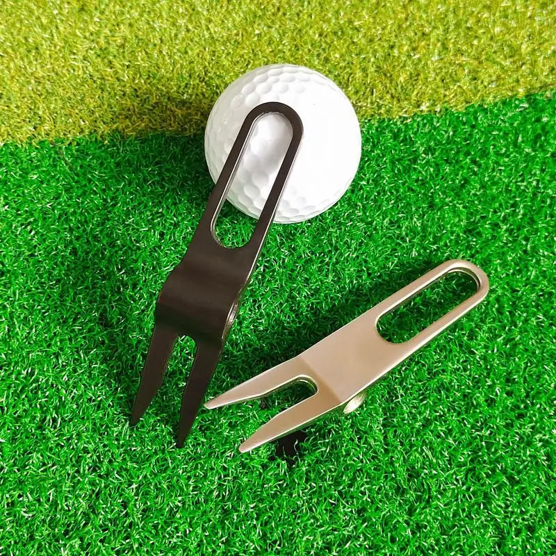 Zinc Alloy Golf Green Fork Golf Divot Repair Switch Blade Tool With Ball Marker Golf Pitch Fork Cleaning Groove Club Bracket