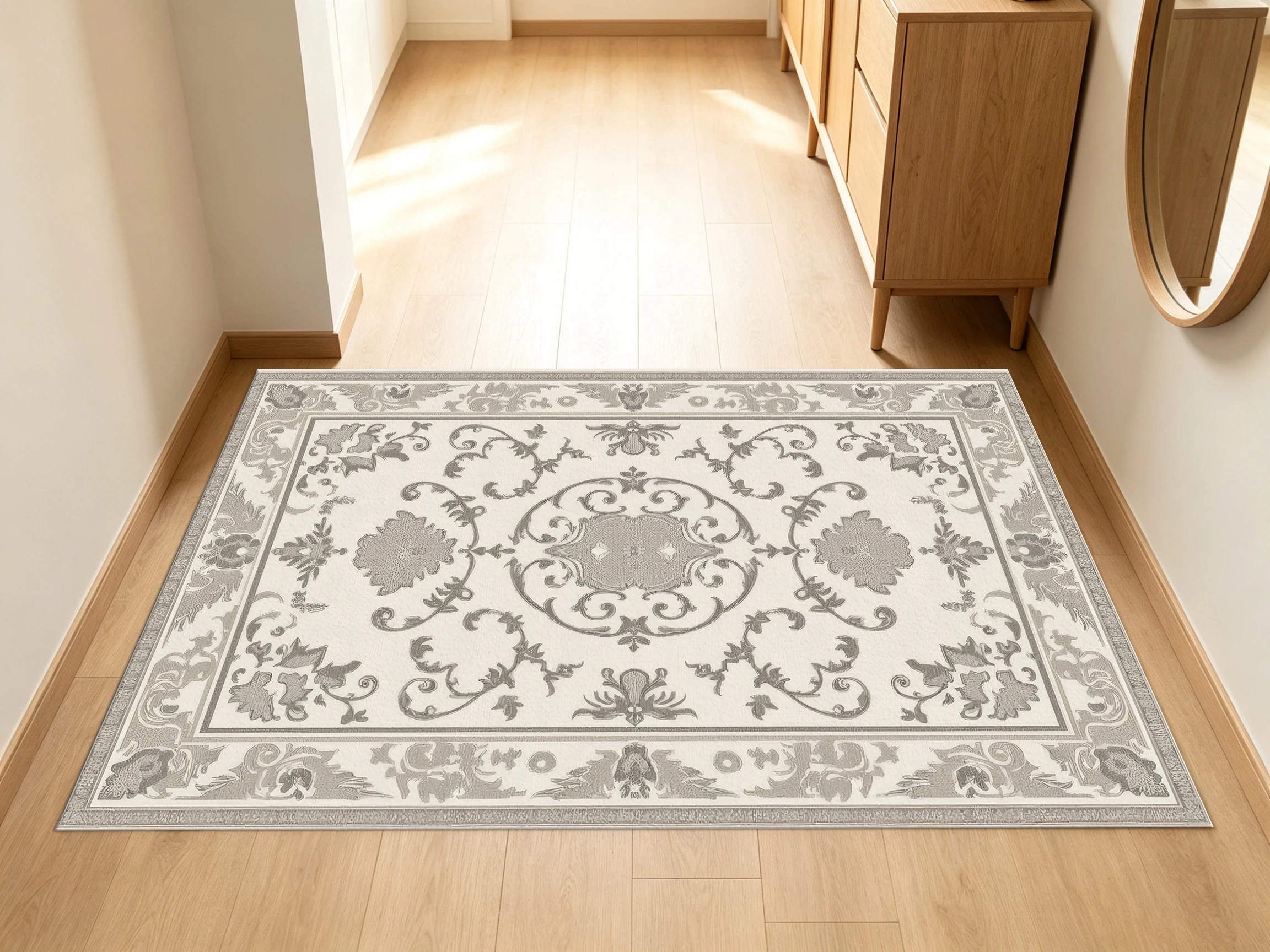 2D Velvet Carpet, European Retro-Style 2D Velvet Carpet in Beige-Gray Color, Exuding a Sense of Luxury and a Soft Texture   Suitable For...