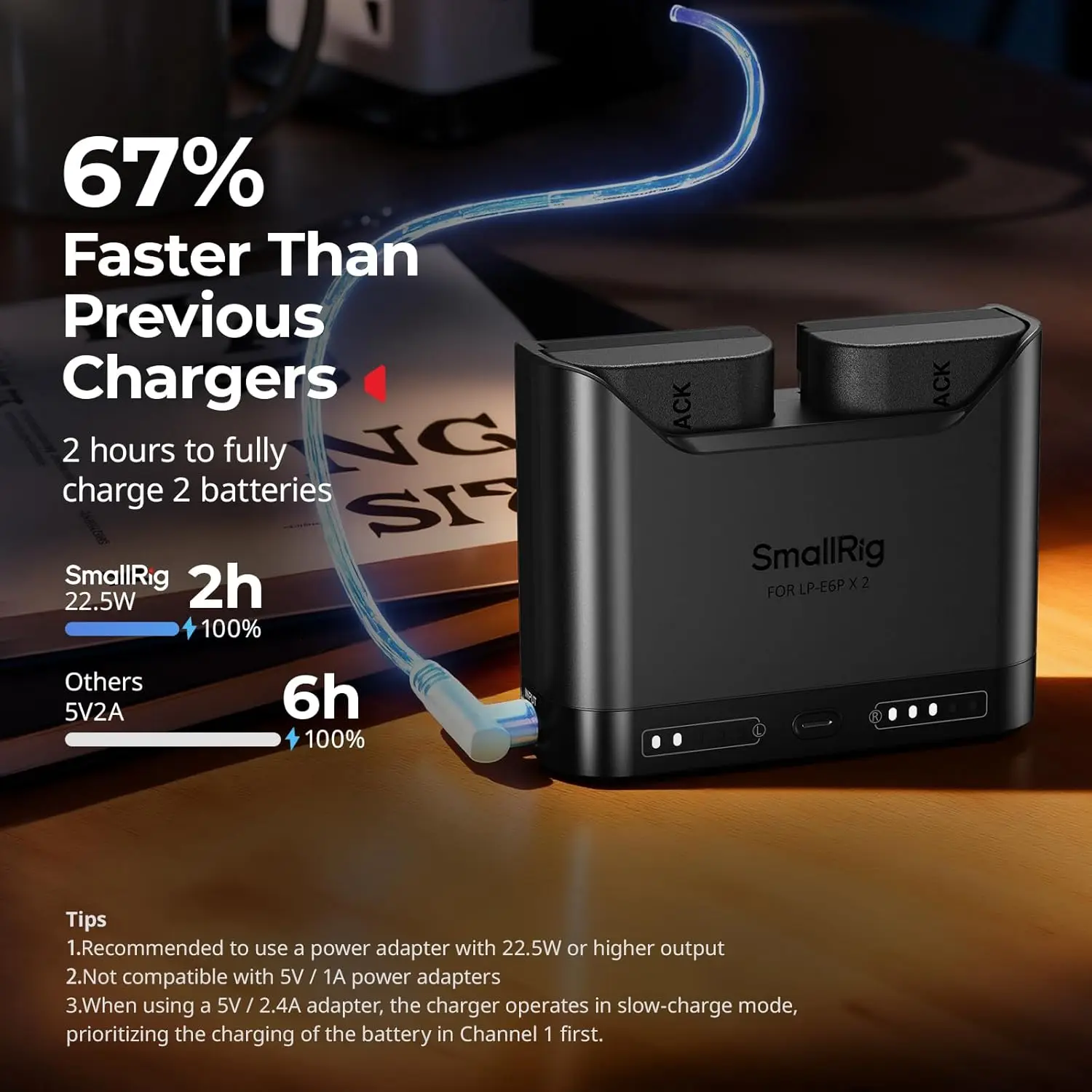 SmallRig LP-E6P LP-E6NH LP-E6N LP-E6 2h Dual Slot Camera Battery Charger for Canon EOS R6 Mark III R5 Mark II R7 5D Mark II view 4