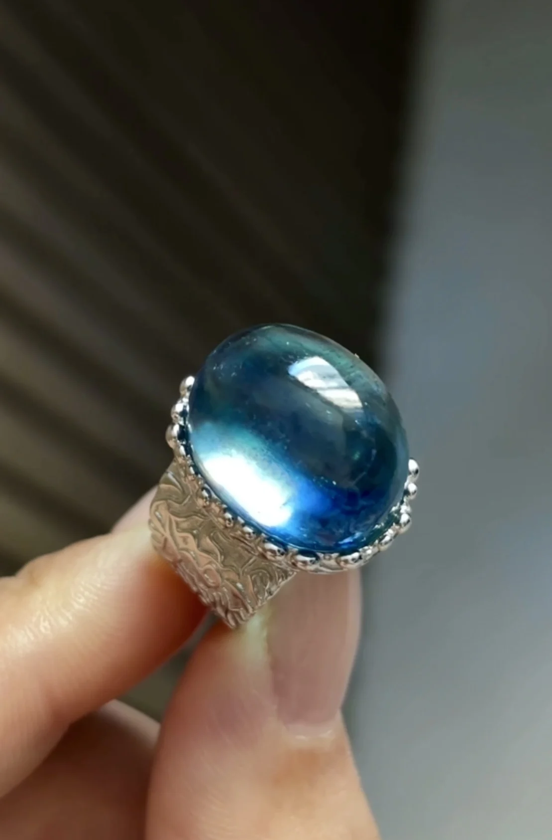 

Natural Ocean Blue Aquamarine Ring Jewelry For Women Men Gift Crystal 21mm Beads Reiki Silver Adjustable Size Gemstone AAAAA