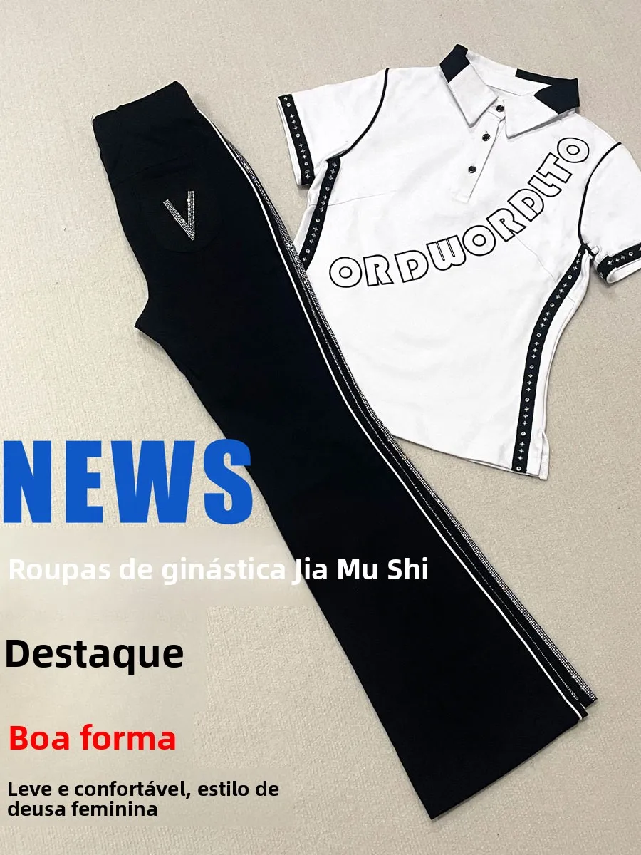 zhen-zhen-teacher-roman-cotton-white-spring-autumn-short-sleeve-letter-fitness-square-dance-set-women's-slim-fit-cotton-yoga