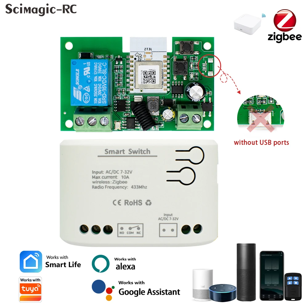 Zigbee 1CH Wifi Relay Controller Module 12V 24V AC DC RF Smart Switch WIFI Tuya Remote Control 433 Light Switch 10A For Tuya