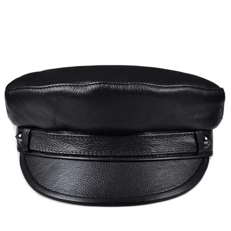 2025 Winter Men/Women Genuine Leather Navy Hats Unisex European/American Streetwear Fitted Black Caps With Belt Outdoor Gorro - Image 2