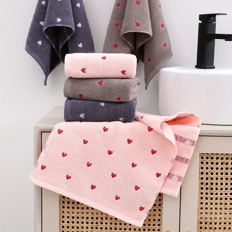 1/2pcs Set Soft Absorbent Quick-Dry Cotton Heart Pattern Face Towels Household Bathroom Towels for Daily Washing