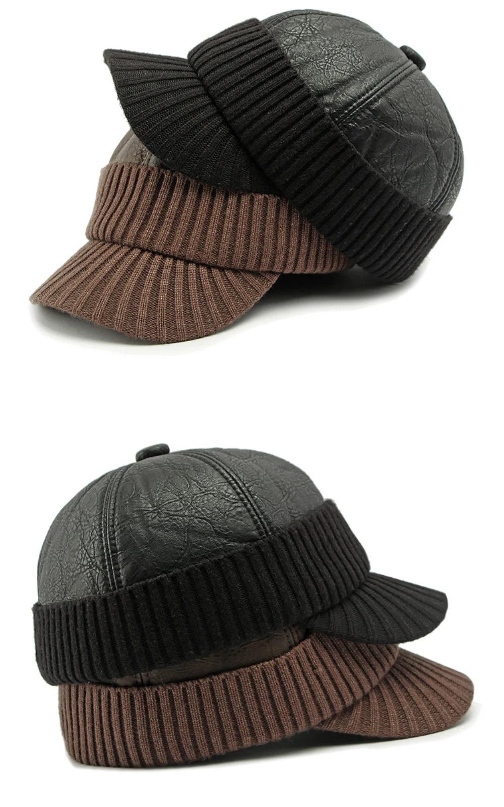 HT4542 Hohe Qualität PU Leder Kappe Dicke Warme Winter Baseball Kappe Männer Baseball Hüte Snapback Earflap Cap Papa Hüte mit Ohrenklappe – Detail 4