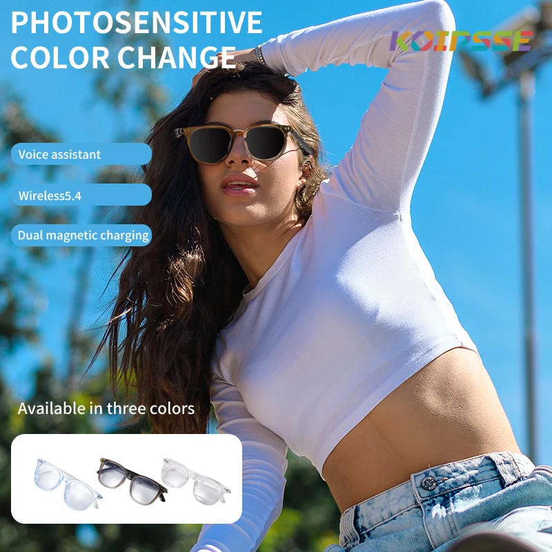 KOIPSSE Smart Glasses High-Value Black Technology Multi-Function Dual Speakers Dual Touch HIFI Sound Effect Color-Changing Lense