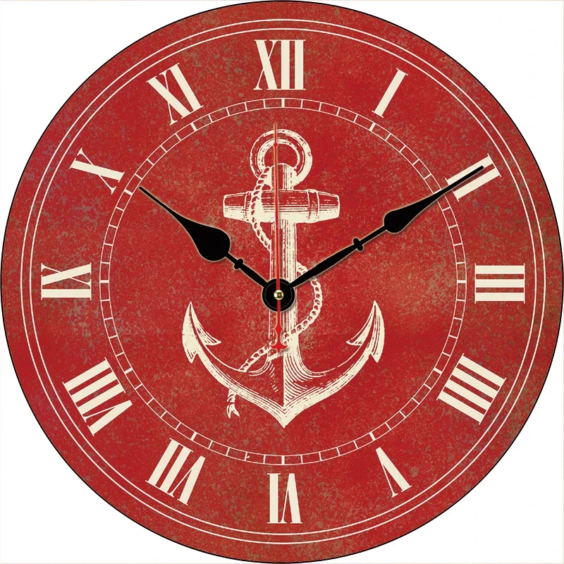 Vintage Anchor Kitchen Round Wall Clock Large Dinning Restaurant Cafe Decorative Wall Clock Silent Non-Ticking Nice For Gift