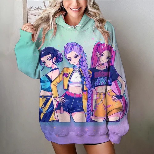 Imagen 2 del producto Nueva sudadera con capucha KPop Demon Hunters para mujer, Sudadera con capucha cálida de otoño/invierno, sudadera de manga larga con gradiente de estrella ""Zoey"" Word Fashion
