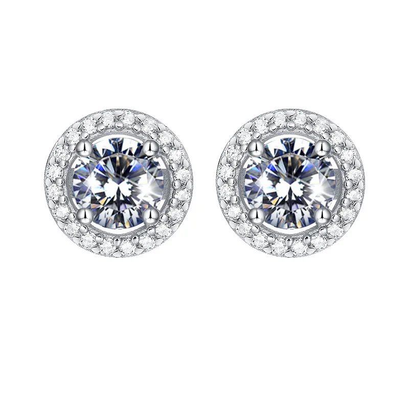 925 Sterling Silver High-End Fashion Jewelry White Zircon Round Earrings Exquisite Diamond-Studded Crystal Earrings Ladies Party