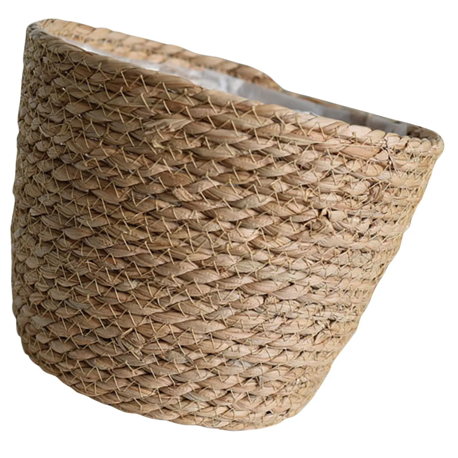

Hand Woven Planter Basket Straw Flower Pot Plastic Liner Rustic Indoor Outdoor Plant Container Decorative Storage Basket