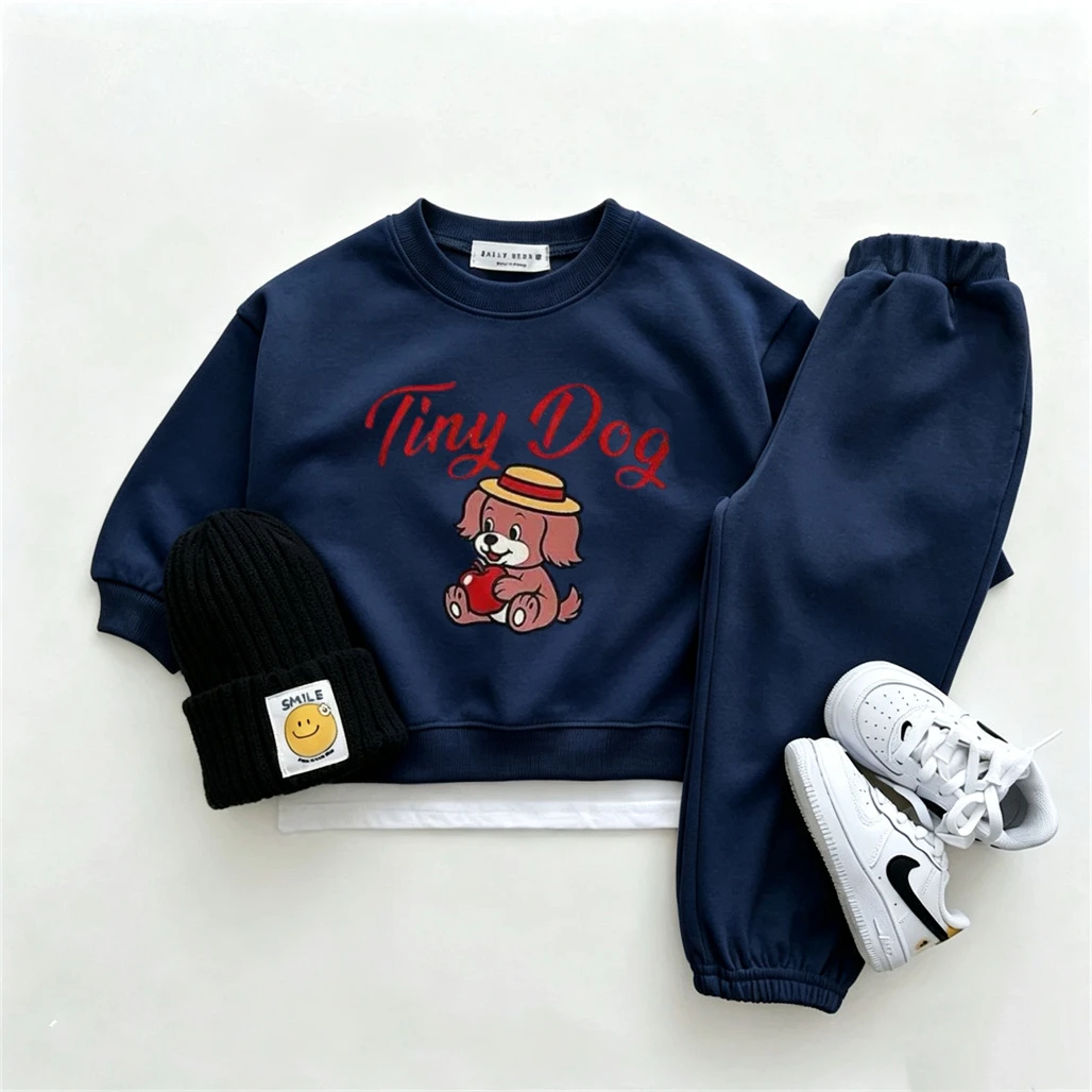 Outfits für Jungen und Mädchen im Alter von 1–6 Jahren, bedruckter Kapuzenpullover + Hose, zweiteiliges Set, Cartoon-Modekleidung, Rundhals-Tops, vielseitige Hosen – Detail 2