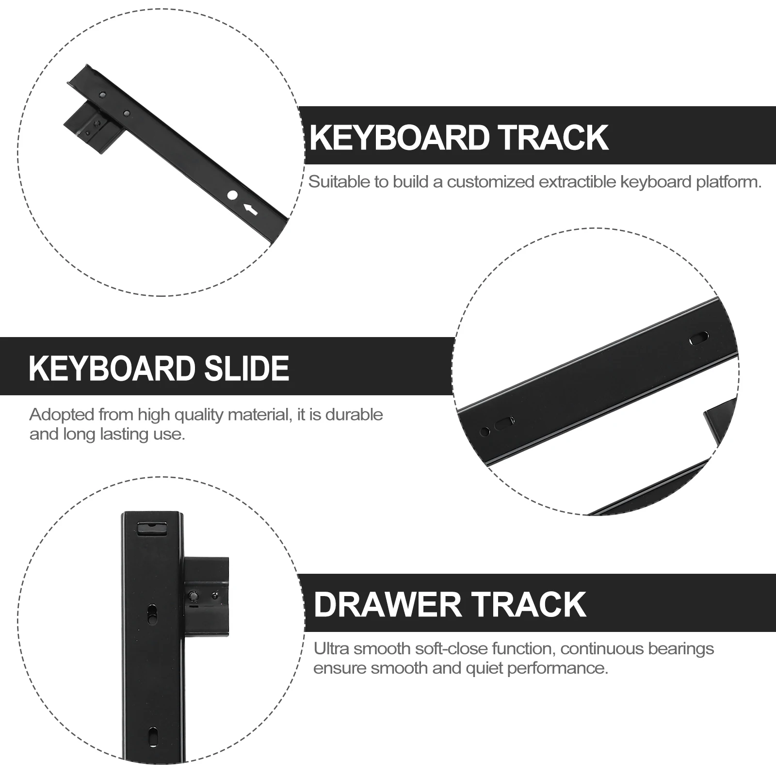 

1 Pair Heavy Duty Keyboard Slide Premium Ball Bearing Drawer Glides Smooth Office Desk Rail Rack Cabinet Computer Accessories