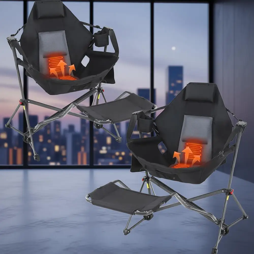 Tragbarer beheizter Hängesessel mit Ständer, Getränkehalter, Seitentasche, Powerbank, ideal für Terrasse, Camping und Hinterhofgebrauch (2 Stück).