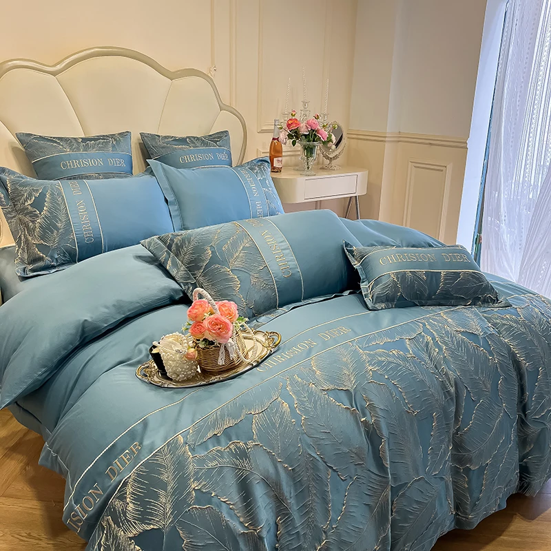 Three-dimensional Jacquard Embroidery Cotton 4pcs Bedding Set Queen King Size Hometextile Duvet Cover Set With Pillowcase Sheet