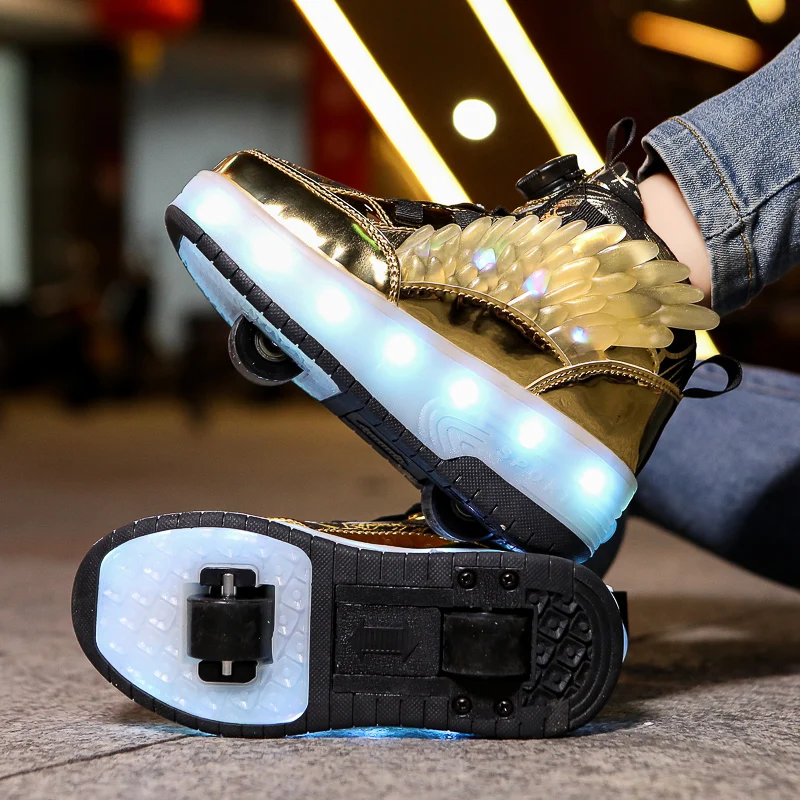 

No-Tie Boys' Roller Sneakers: Fall 4-Wheel Retractable Skates, Cool Kids' Roller Shoes for Students