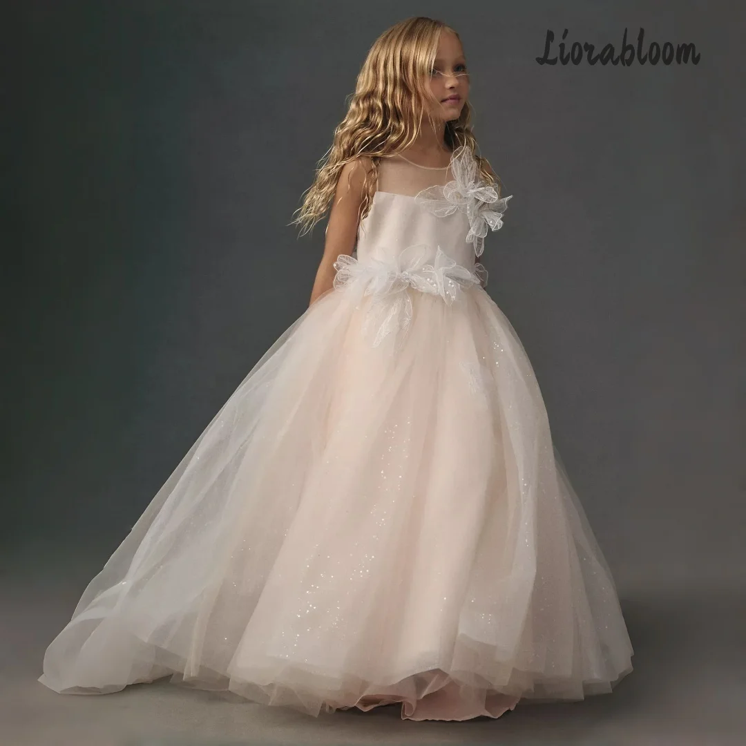 Girls' Pink Summer Dress Tulle Flower Girl Gown Multi Layered Fluffy Party Dress Butterfly Adorned Wedding Attire