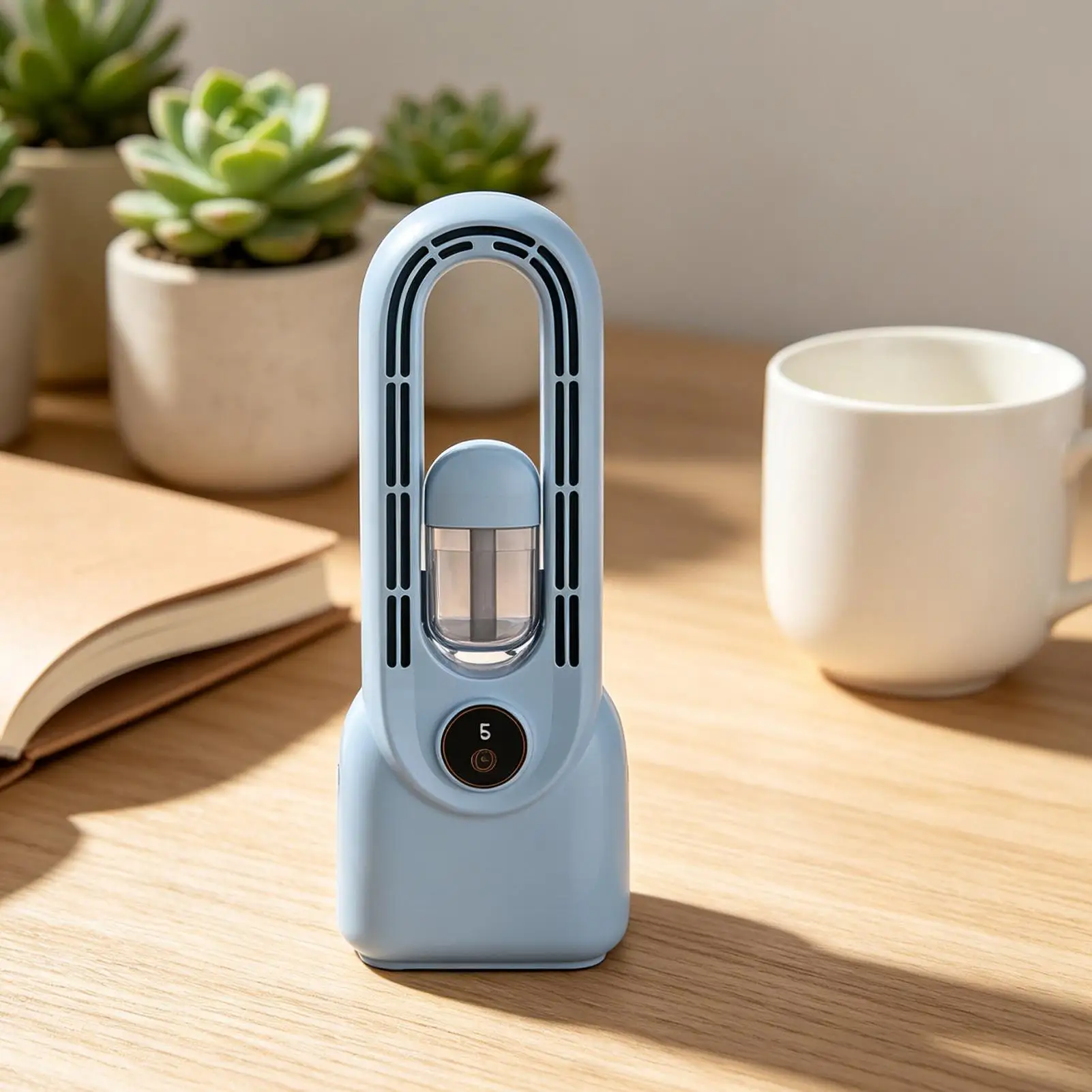 Desktop Fan 6-Speed Bladeless Ventilator And Humidifier Type-C Charging 1500mAh Quiet Personal Misting Fan For Office Home