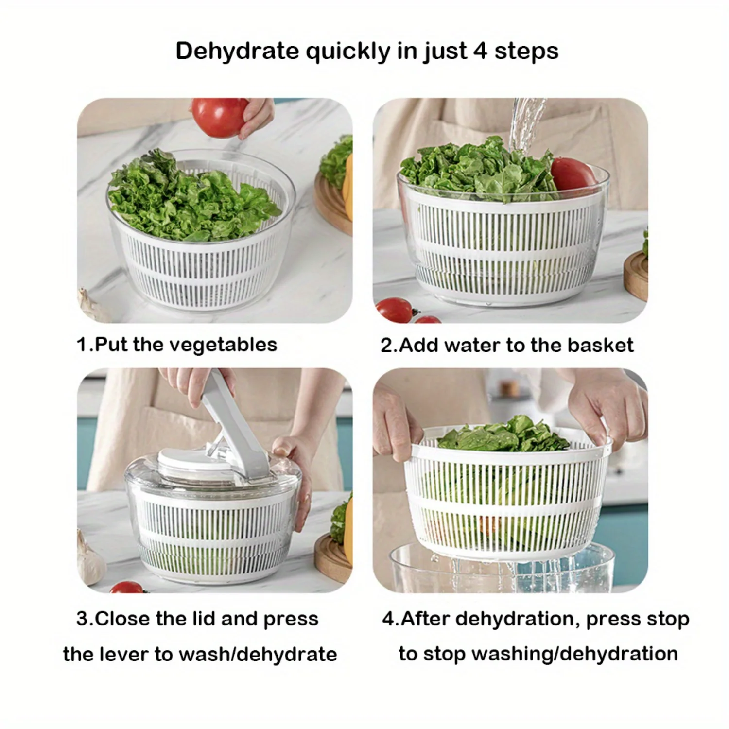 1pc, Large Capacity Salad Spinner Dehydrator - Efficient Manual Fruit and Vegetable Dryer with Effortless Water Draining System 