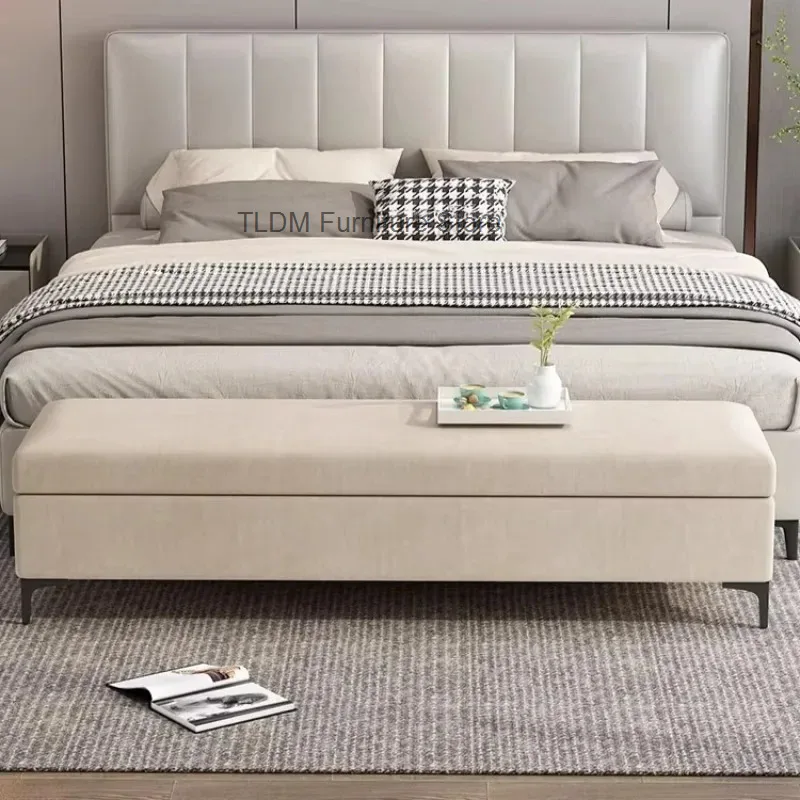 With Stool CreativitySimple Metal Minimalist Built-in Storage Fabric Sleek Storage Legs Accent Ottoman Bench For Living Room Bed