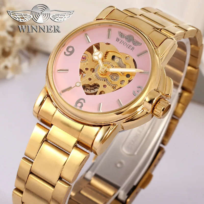 

Free Shipping OUTLETSWinner winner Women's Fashion Casual Small Dial Hollow Automatic Mechanical Watch