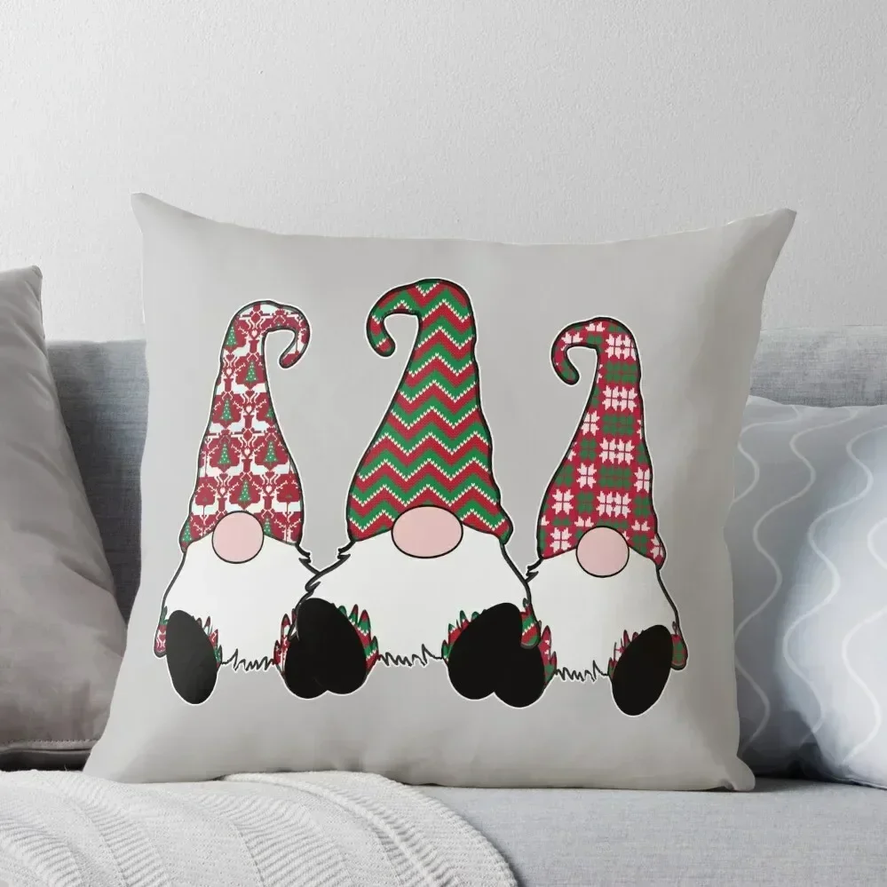 3 Nordic Gnomes Winter Christmas Swedish Tomte Cute Elves Red Throw Pillow Custom Cushion bed pillows pillow