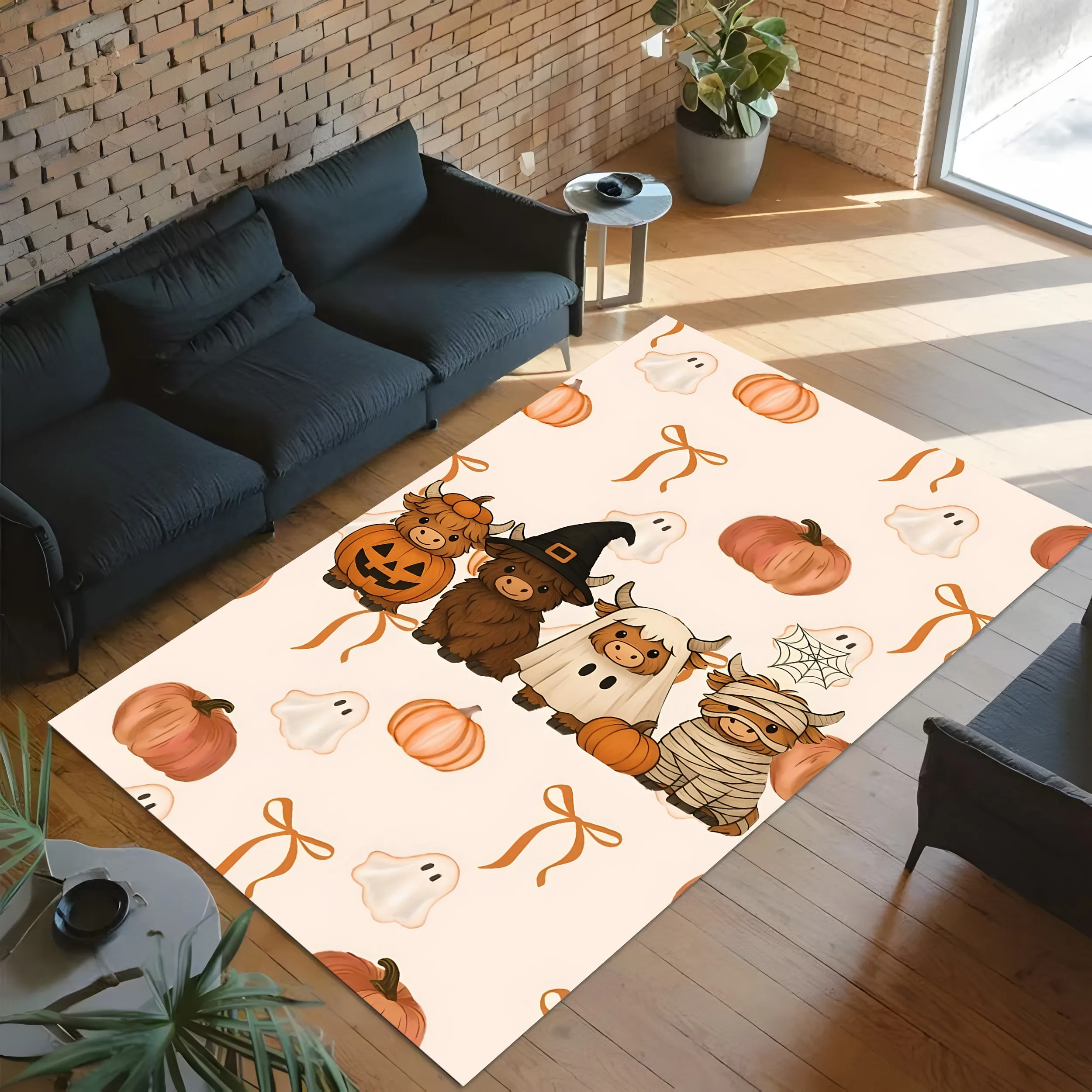 2D Large Carpet Halloween Costume Calf Pumpkin Ghost Cute Cartoon Style Warm Soft Tone Fun Halloween Atmosphere