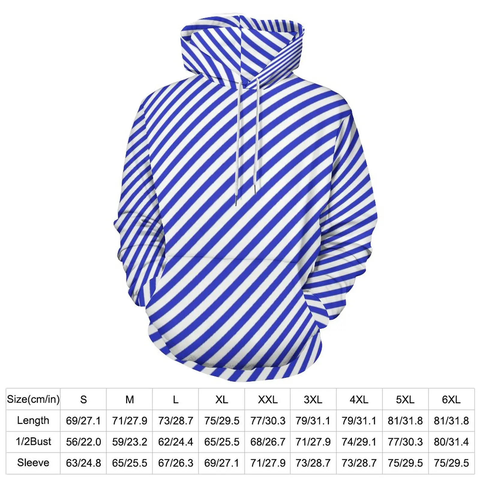 Diagonal Striped Casual Hoodies Blue And White Stripes Street Style Hoodie Men Long Sleeve Hip Hop Design Clothing Plus Size 5XL