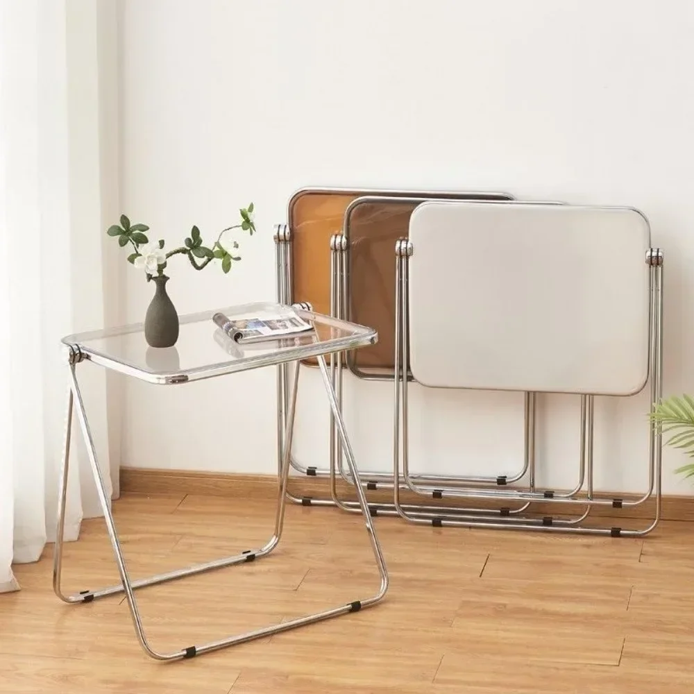 &Acrylic Folding Desk Metal Transparent Office Desk Bedroom Balcony Computer Table Ins Modern Simple